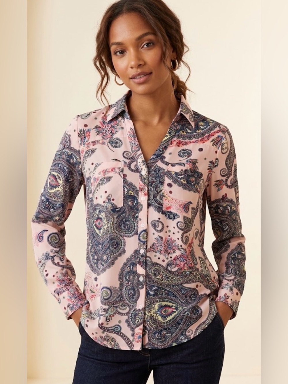 Express Portofino Pink Paisley Button-Down Shirt -Sz S/P